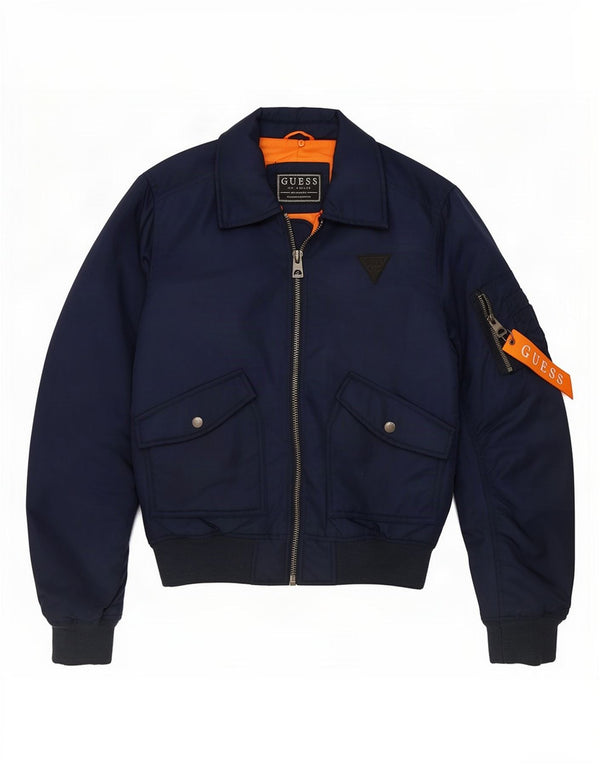 Guess Mens Padded Bomber Jacket UK 34 XS Navy Blue Polyester