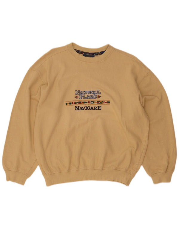 Navigare Mens Graphic Loose Fit Sweatshirt Jumper Small Yellow Cotton