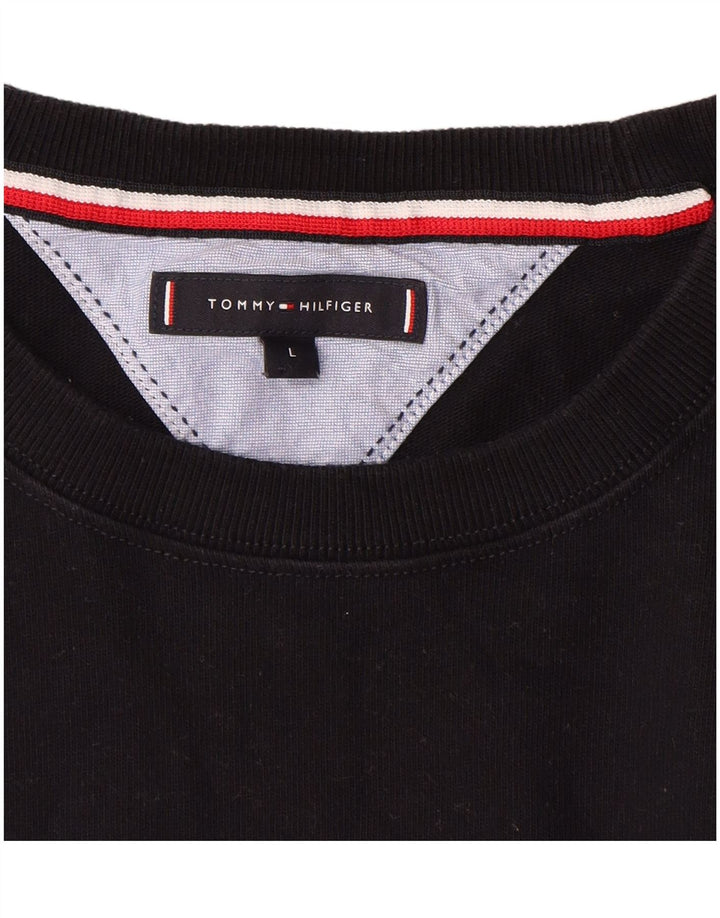 TOMMY HILFIGER Mens Top Long Sleeve Large Black Cotton