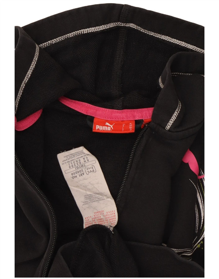 Pulover pentru fete PUMA Graphic Zip Hoodie 13-14 ani, bumbac negru