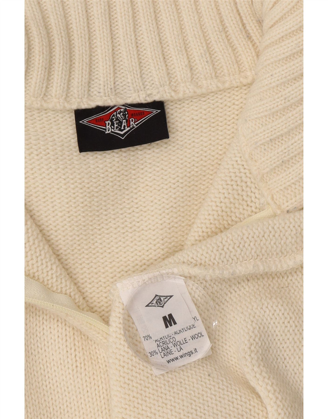 BEAR Mens Zip Neck Jumper Sweater Medium Off White Colourblock Acrylic Vintage Bear and Second-Hand Bear from Messina Hembry 
