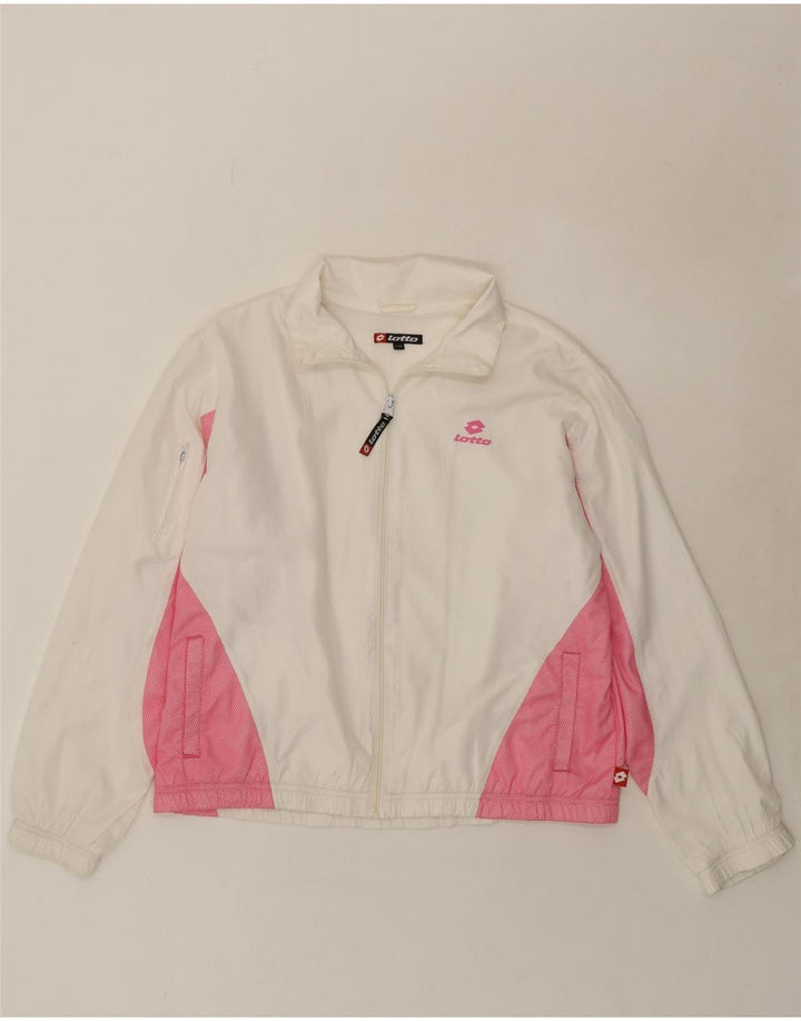 LOTTO Womens Tracksuit Top Jacket UK 16 Large White Colourblock Polyester Vintage Lotto and Second-Hand Lotto from Messina Hembry 