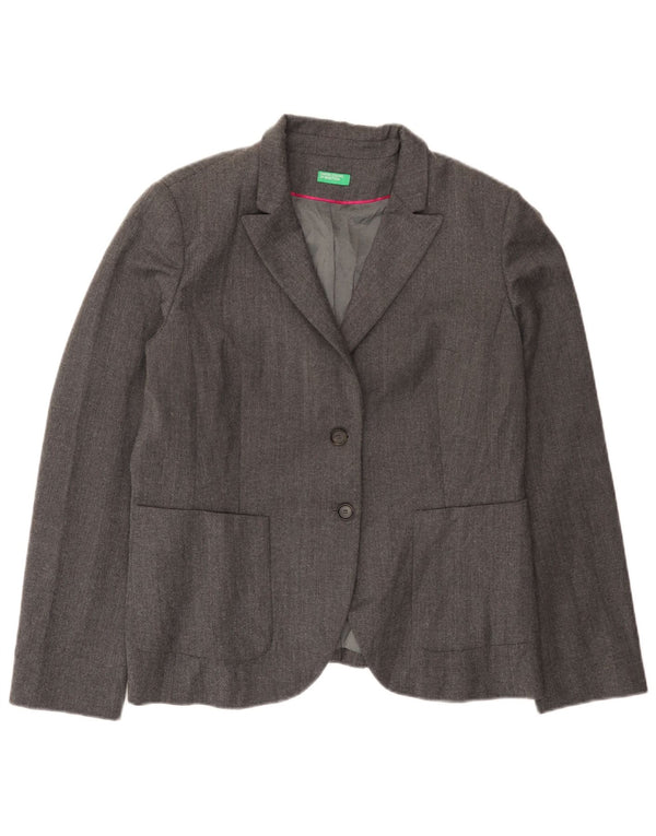 Jachetă Benetton pentru femei, cu 2 nasturi, UK 16, lână mare, gri