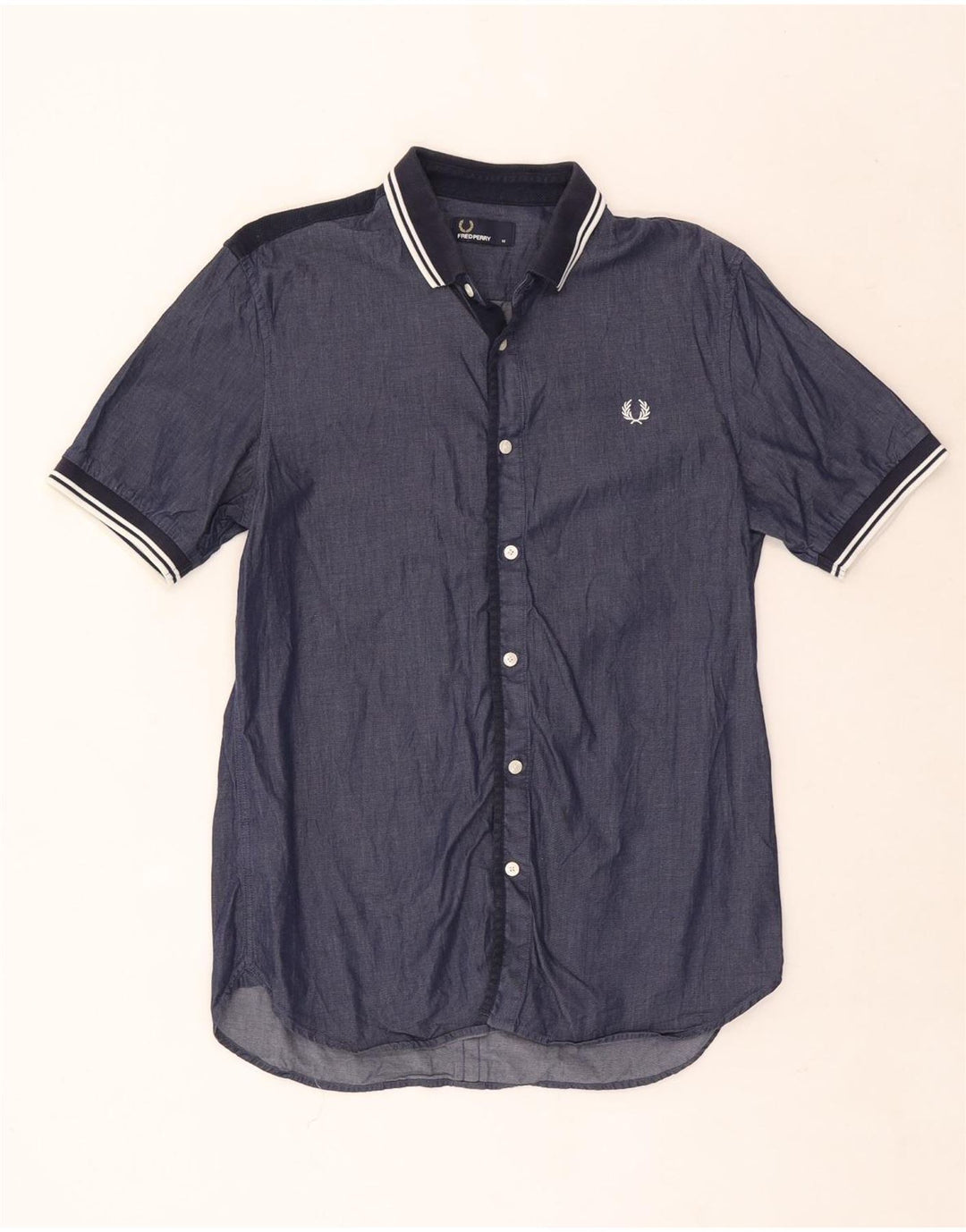Cămașă cu mânecă scurtă Fred Perry pentru bărbați, bumbac cu dungi albastru bleumarin mediu
