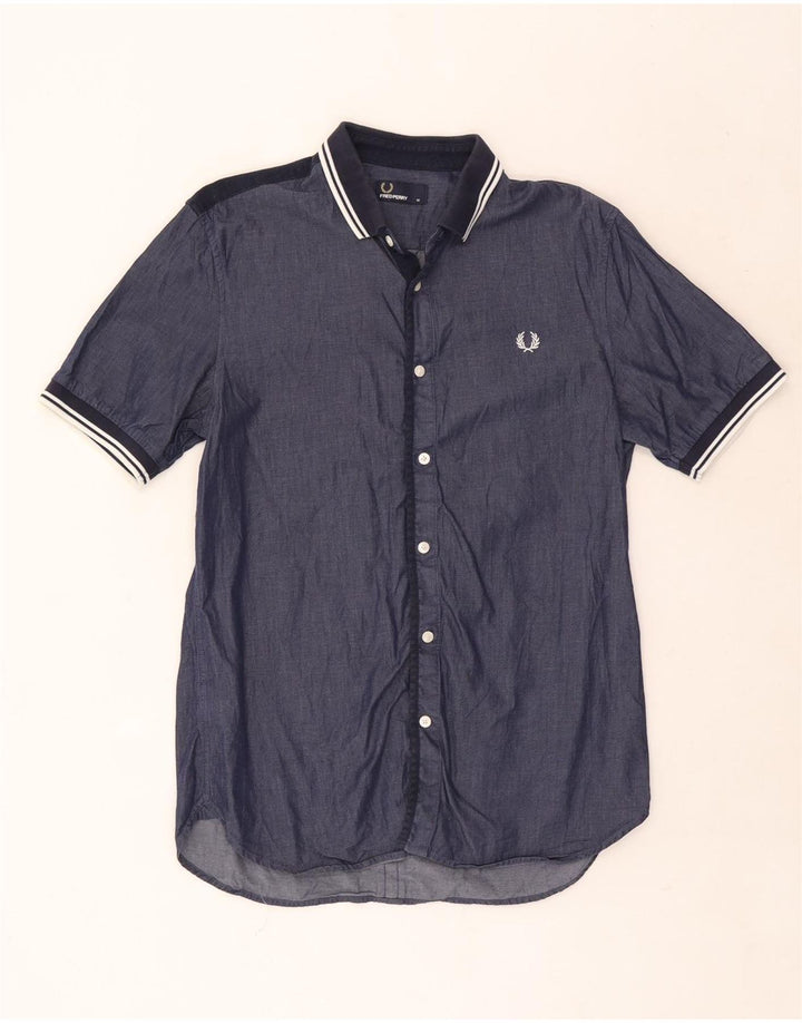 Cămașă cu mânecă scurtă Fred Perry pentru bărbați, bumbac cu dungi albastru bleumarin mediu