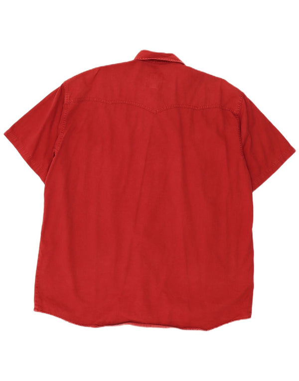 Cămașă de denim cu mânecă scurtă pentru bărbați vintage XL bumbac burgundă
