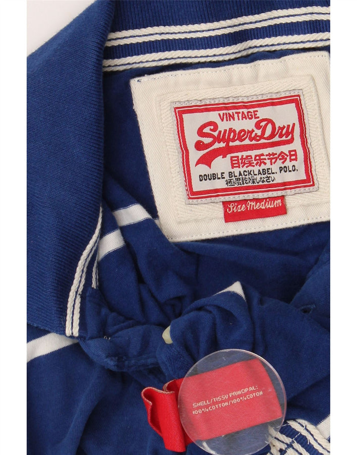 SUPERDRY tricou polo cu grafic pentru bărbați, bumbac cu dungi albastre medii