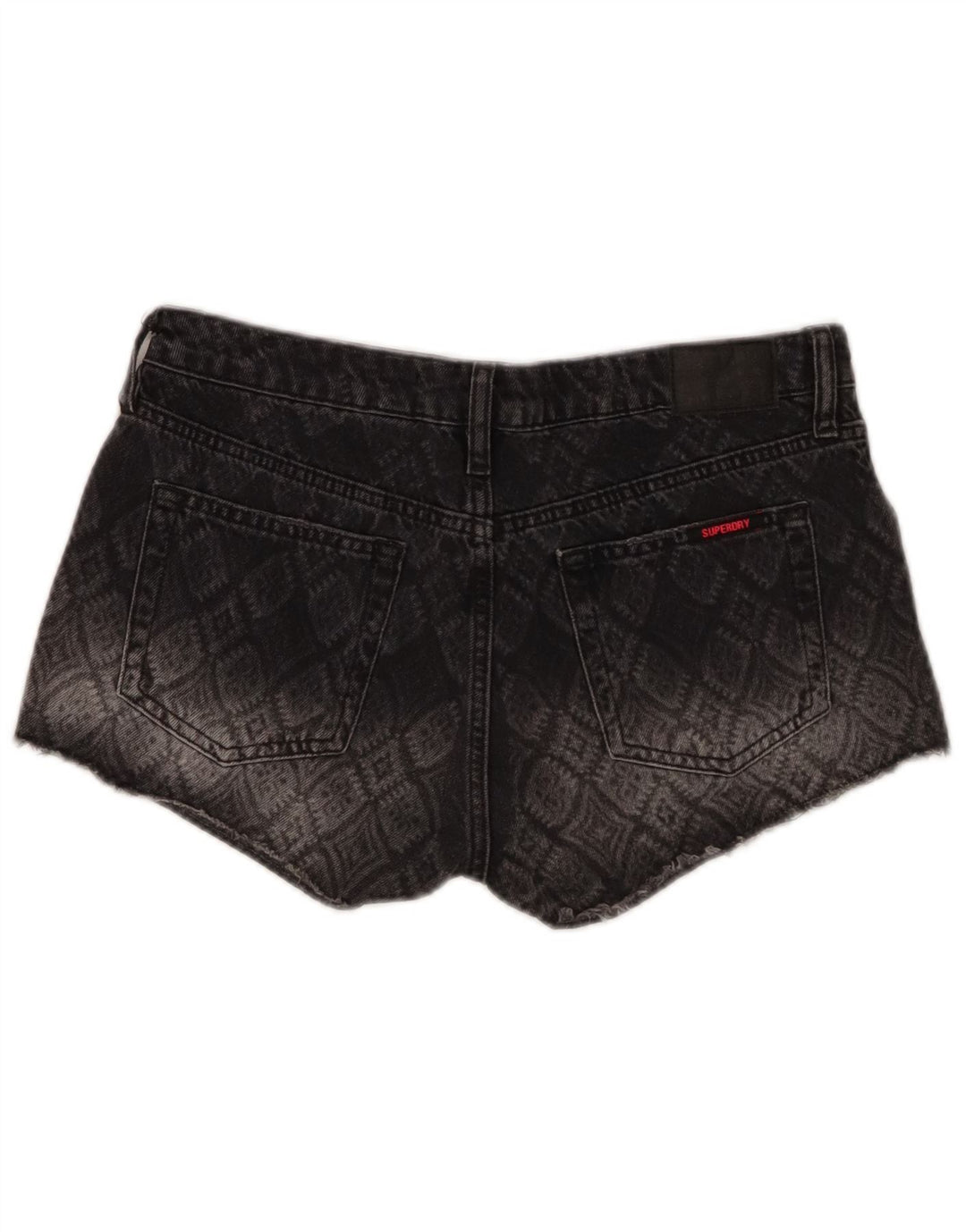 Pantaloni scurți din blugi pentru femei Superdry W29, bumbac geometric, gri mediu