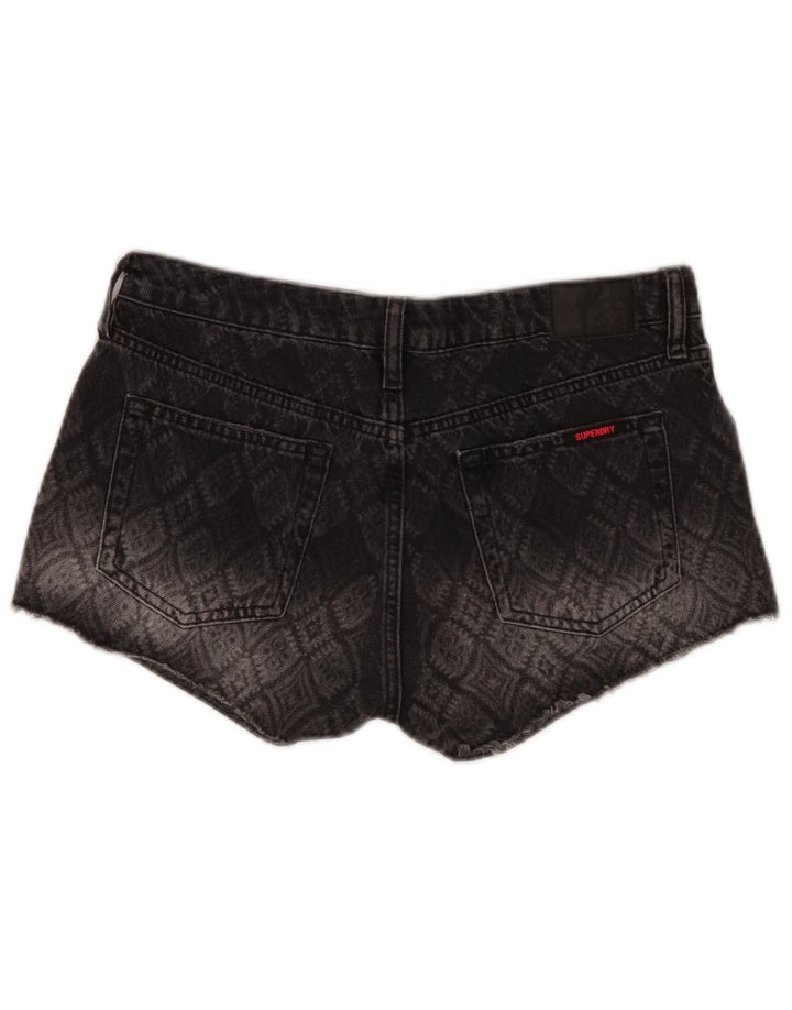 Pantaloni scurți din blugi pentru femei Superdry W29, bumbac geometric, gri mediu