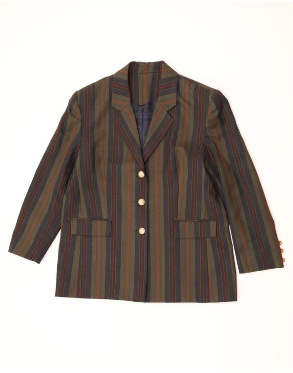 Jachetă vintage pentru femei cu 3 nasturi, UK 18 XL, lână cu dungi kaki