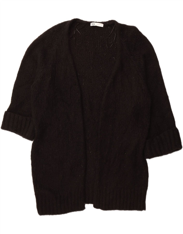 ZARA Womens Oversized Longline Open Cardigan Sweater UK 10 Small Black