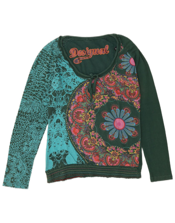 Top grafic pentru femei Desigual cu mânecă lungă UK 14 Medium Green Floral