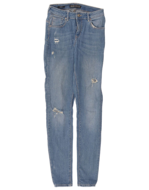 Blugi skinny de damă Bershka distressed EU 36 XS W26 L30 albastru bumbac