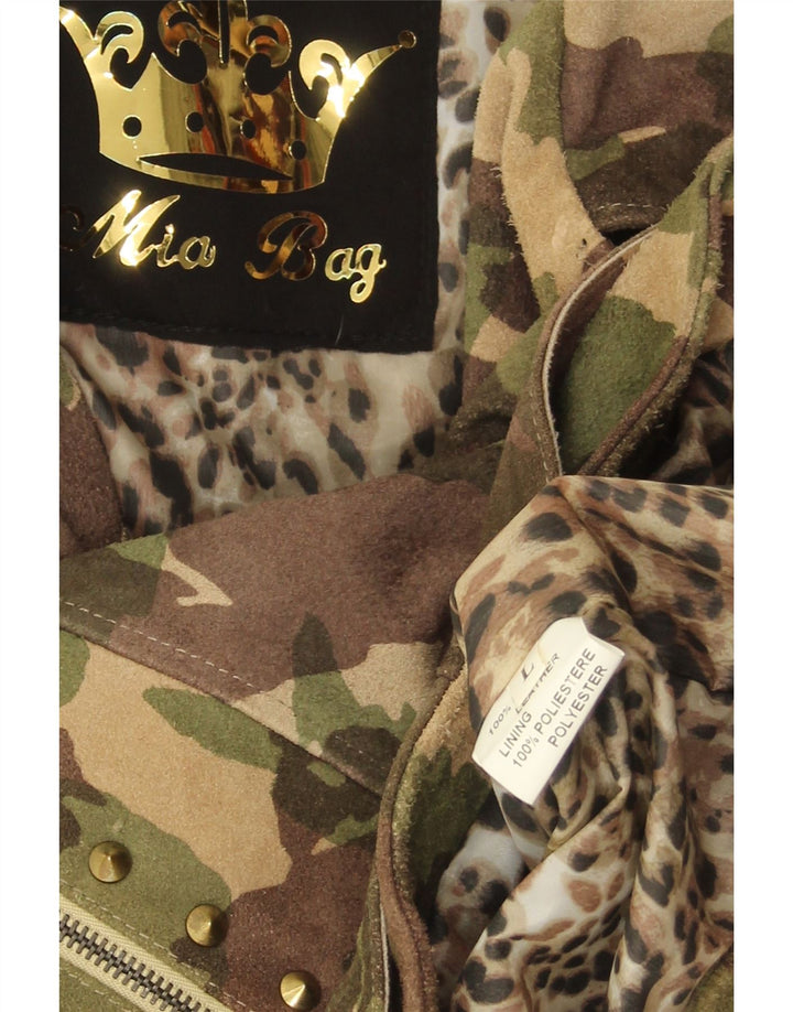 Jachetă de motociclist din piele intoarsa pentru femei vintage UK 16, mare, verde, camuflaj