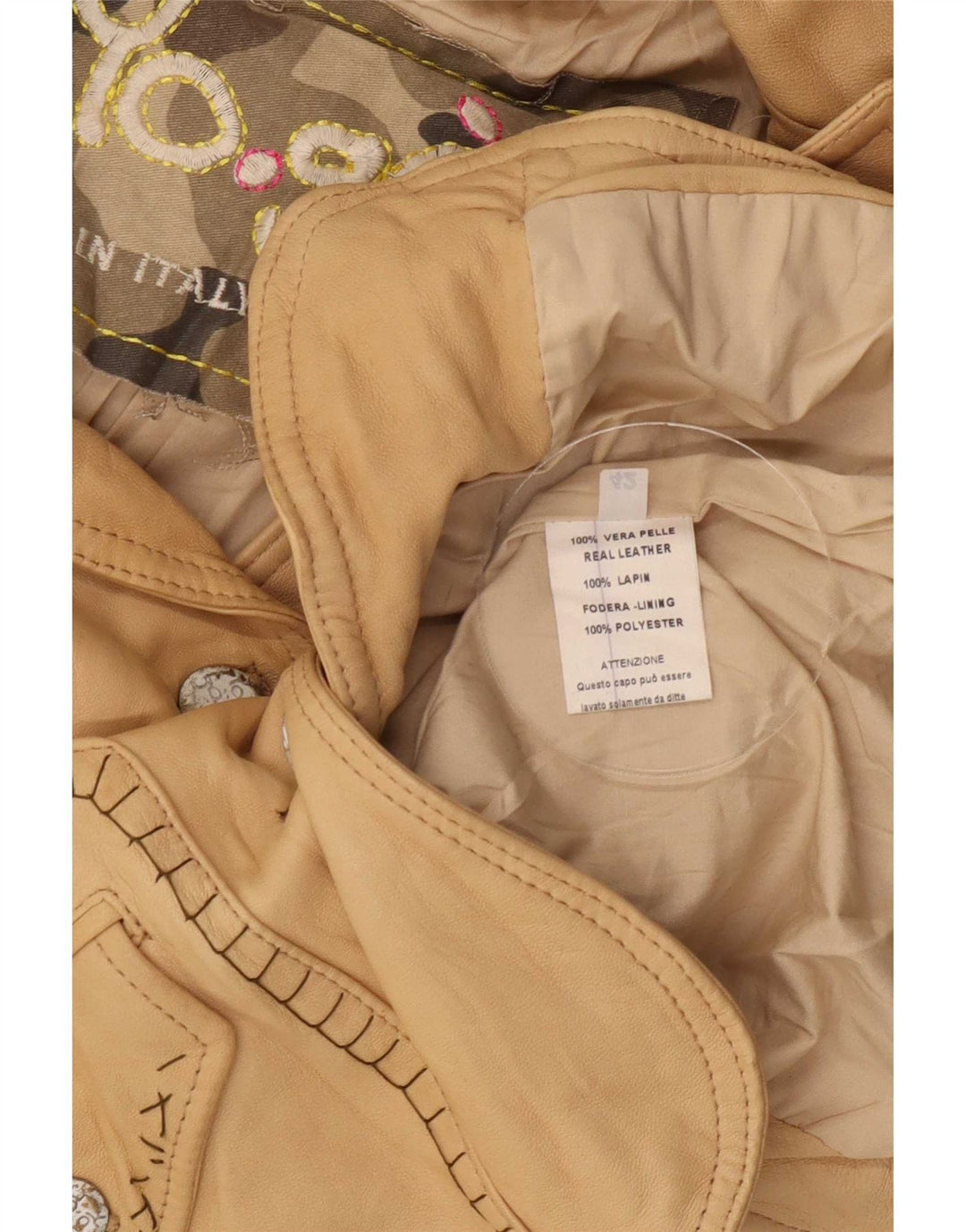 Jachetă vintage din piele cu 2 nasturi pentru femei IT 42 Bej mediu