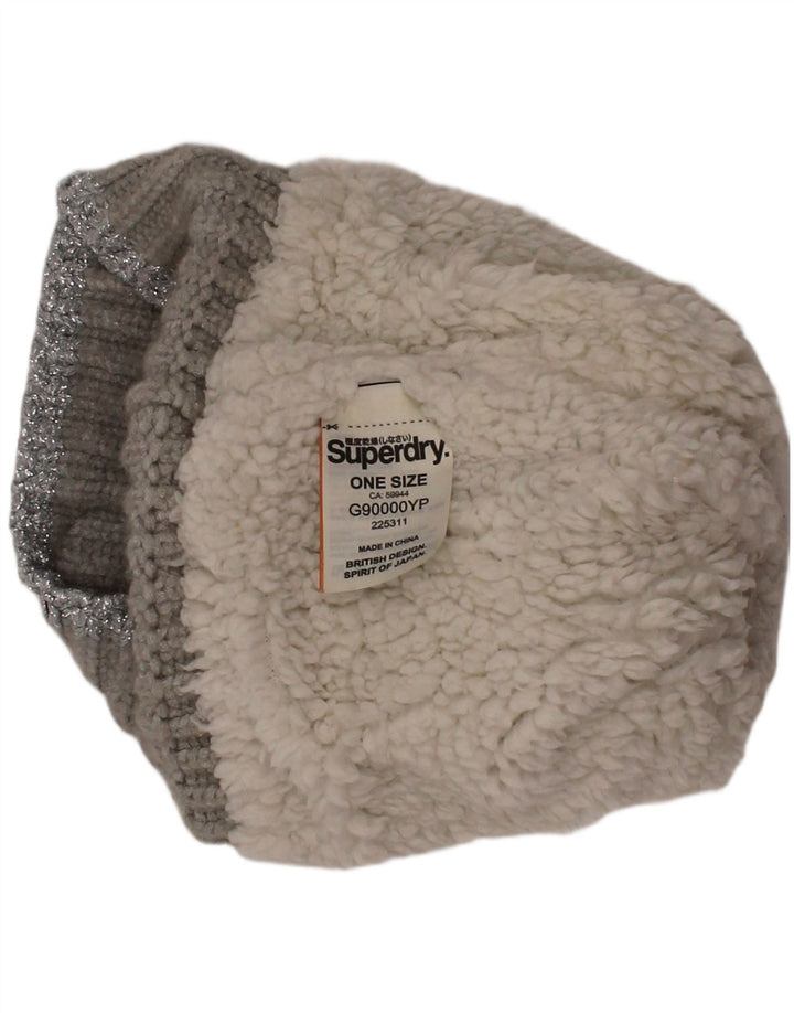 SUPERDRY Womens Sherpa Knit Bobble Hat One Size Grey Polyester Winter