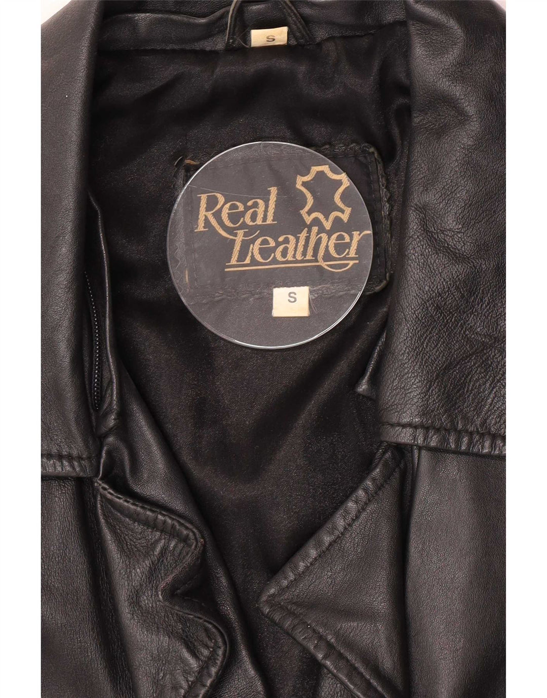 Jachetă de piele supradimensionată vintage pentru femei UK 10 Small Black