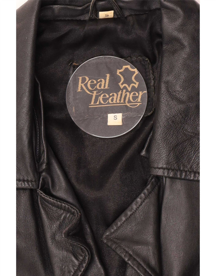 Jachetă de piele supradimensionată vintage pentru femei UK 10 Small Black