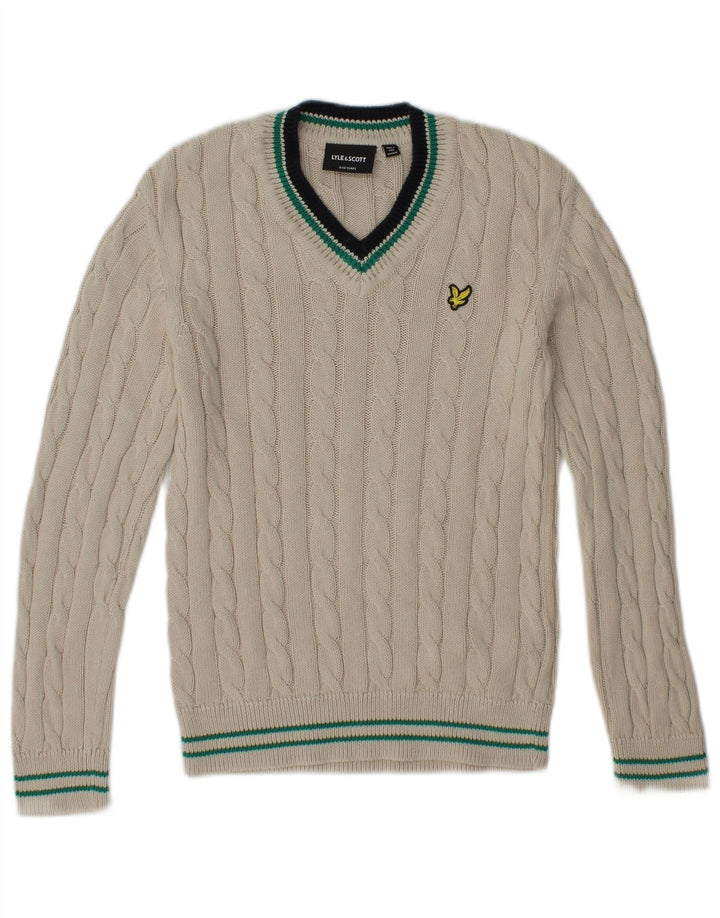 Pulover cu decolteu în V Lyle & Scott pentru băieți, bumbac alb, 9-10 ani