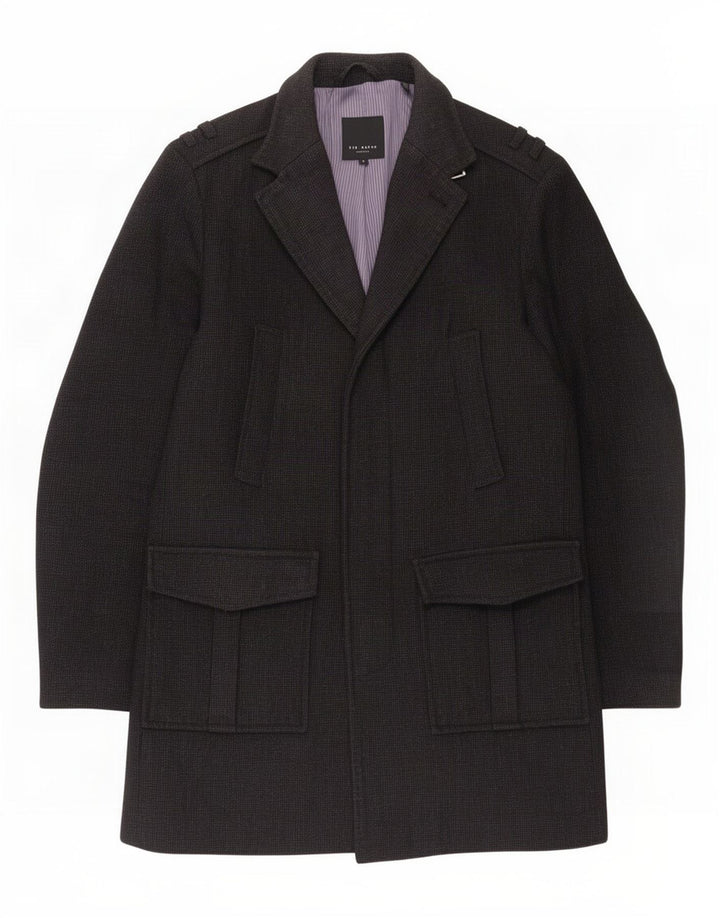 Pardesiu militar Ted Baker pentru bărbați, mărime 4, lână mare, gri