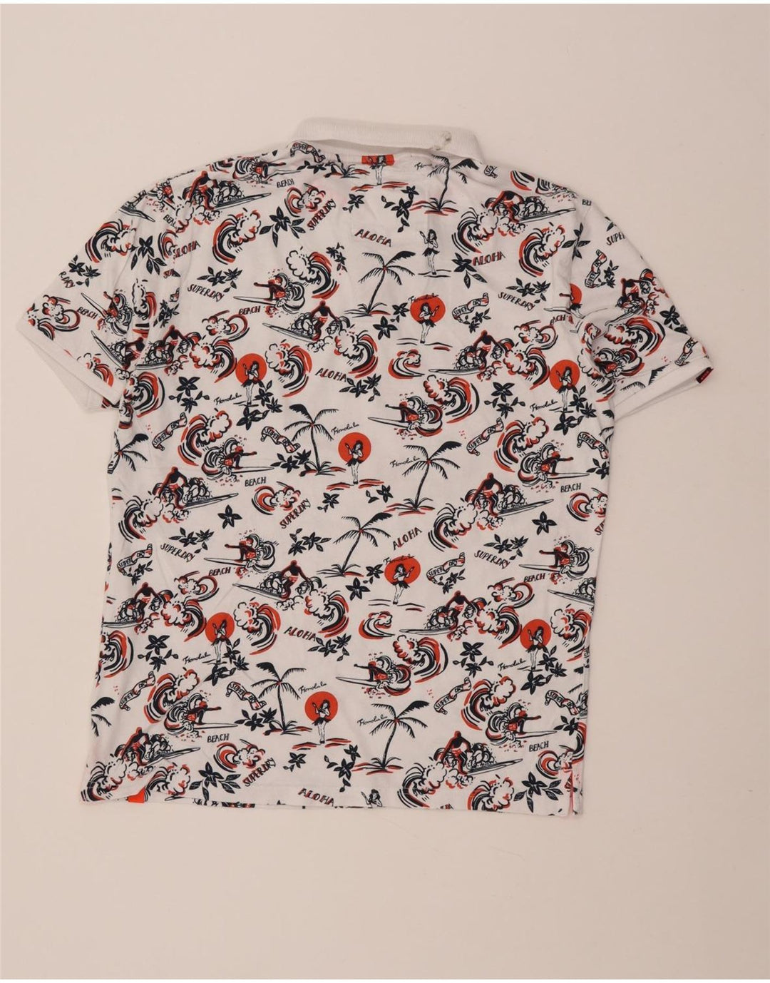 Tricou polo hawaian Superdry pentru bărbați, bumbac alb XL