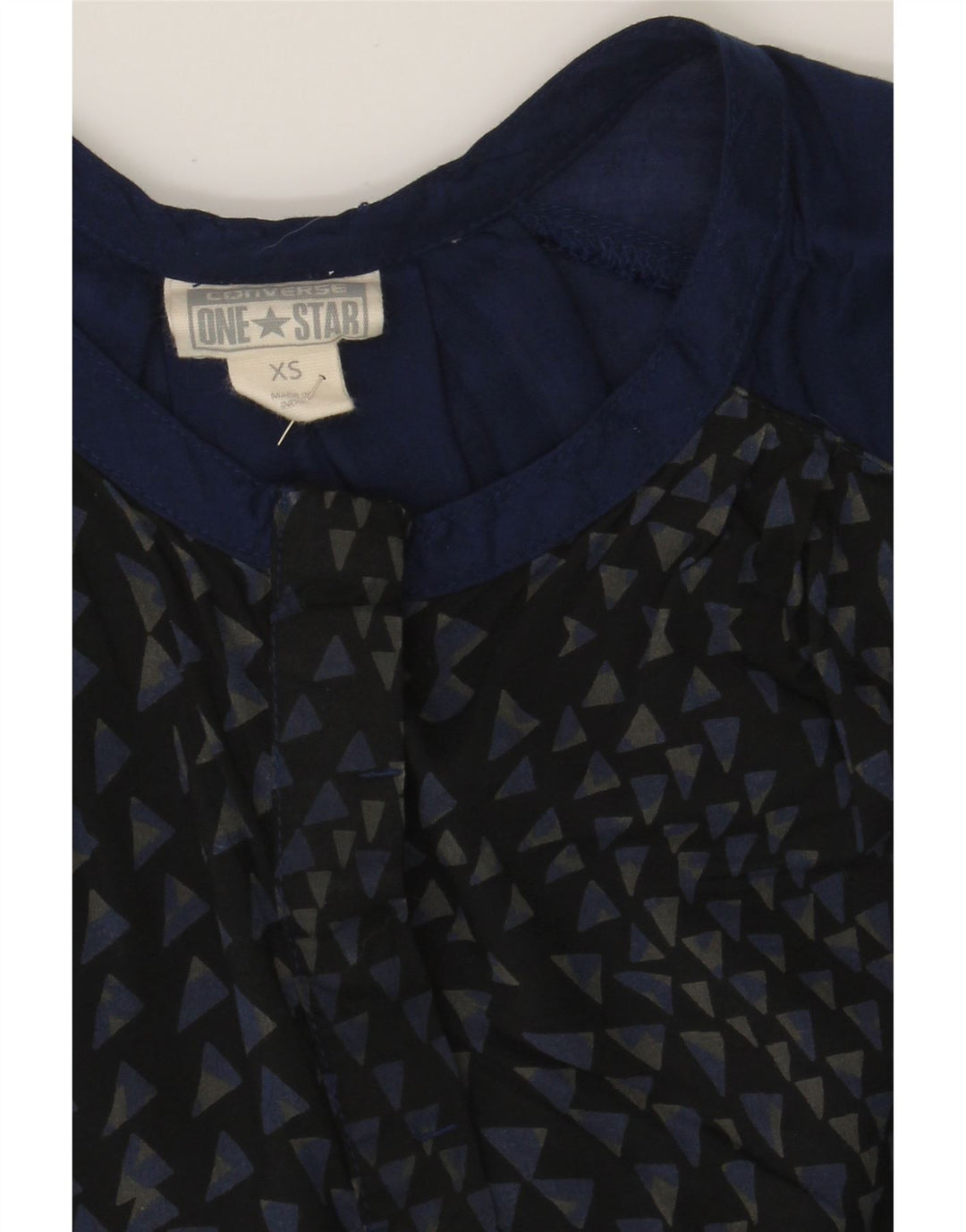 CONVERSE Womens Oversized Blouse Top UK 6 XS Navy Blue Geometric Vintage Converse and Second-Hand Converse from Messina Hembry 