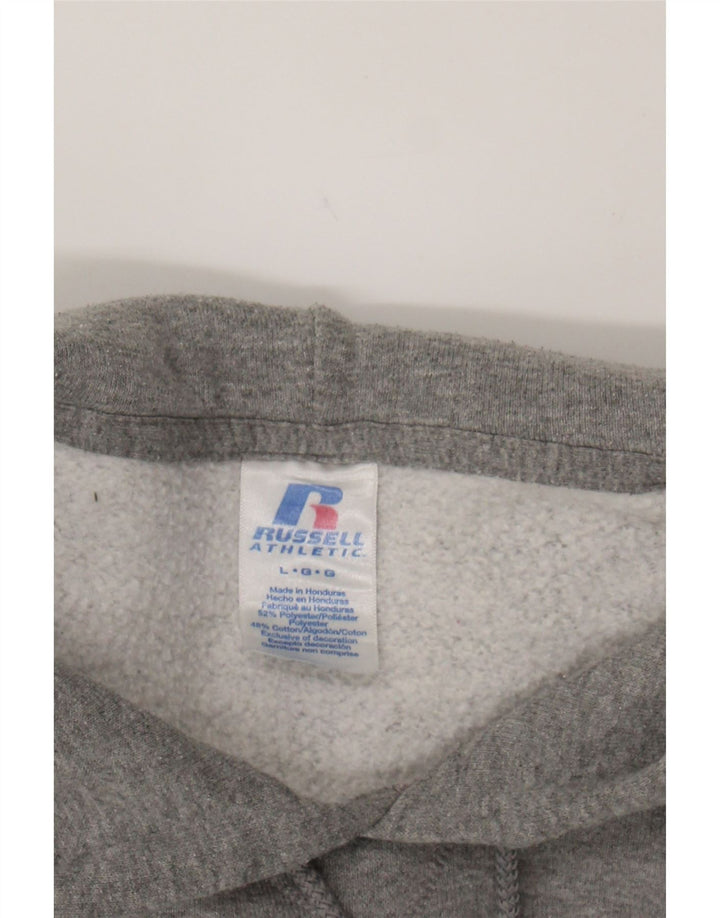 RUSSELL ATHLETIC Mens Graphic Hoodie Jumper Large Grey Polyester Vintage Russell Athletic and Second-Hand Russell Athletic from Messina Hembry 