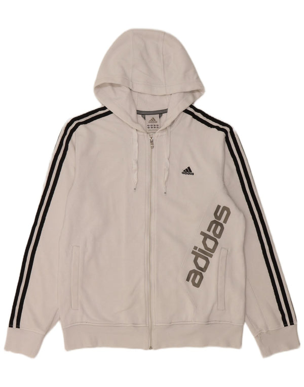 Adidas Mens Graphic Zip Hoodie Sweater Medium White Cotton