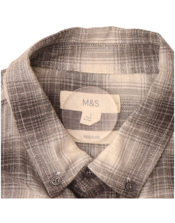 Cămașă de flanel pentru bărbați MARKS & SPENCER, bumbac cu carouri, gri mare