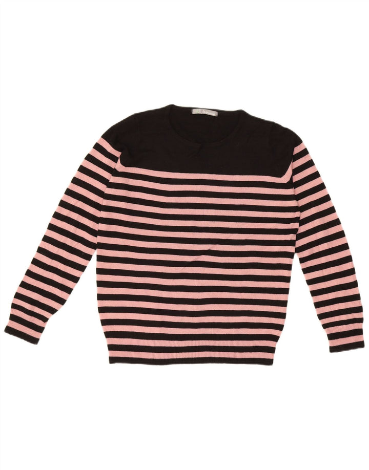 MARKS & SPENCER Womens Boat Neck Jumper Sweater UK 14 Medium Black Striped