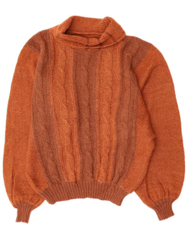 Pulover vintage pentru femei cu gât rulat IT 46 mare maro Colorblock