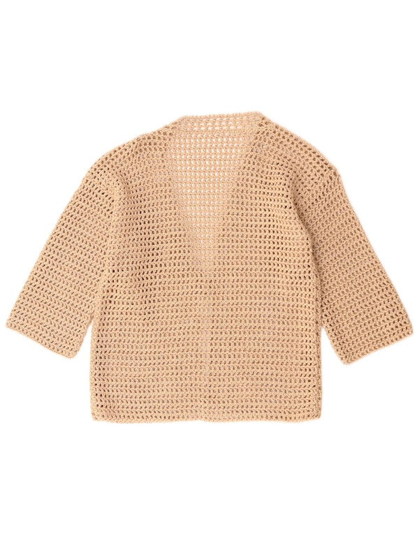 Pulover vintage cardigan croșetat cu mâneci 3/4 pentru femei UK 8 mic bej