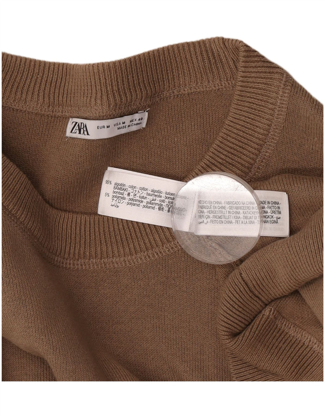 Pulover pentru bărbați Zara, cu gât crew, bumbac maro mediu