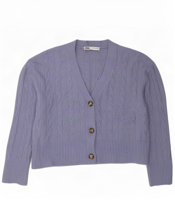 Pulover cardigan pentru femei Zara UK 14 Poliester violet mediu