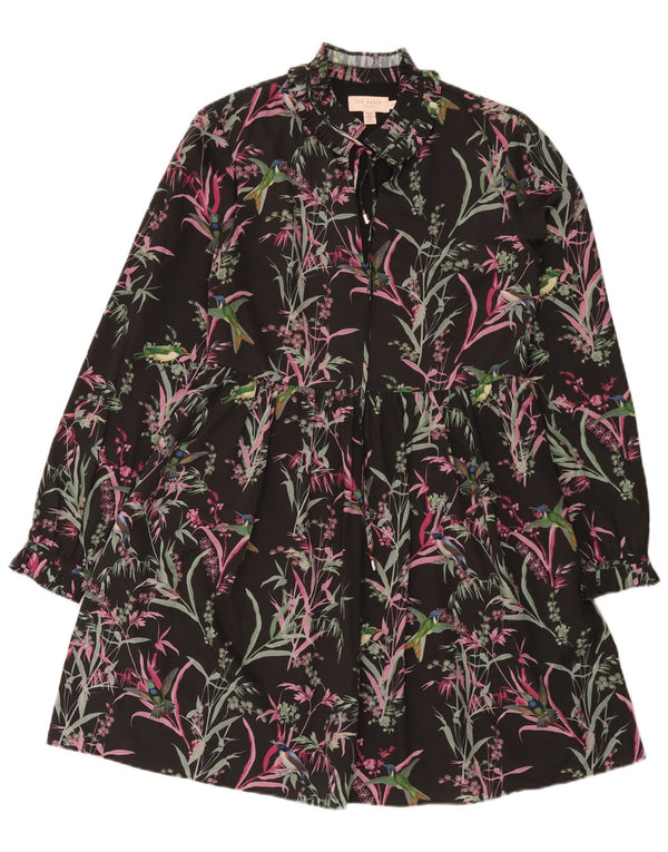 Rochie pentru femei Ted Baker, cu maneci lungi, cu etaje, Mărimea 1 XS, neagră, florală, boemă