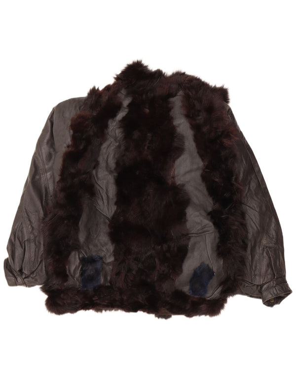 Jachetă de piele de blană vintage pentru femei UK 14 Medium Black