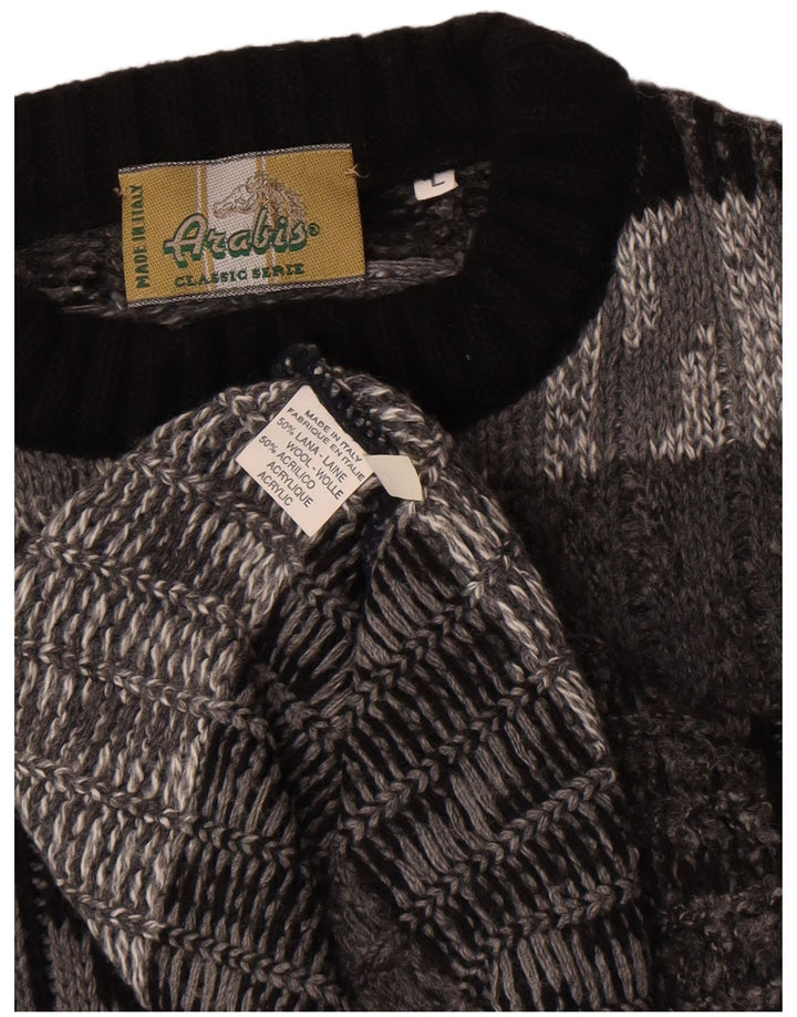 Pulover vintage pentru bărbați cu gâtul turnat, lână mare, chevron, gri