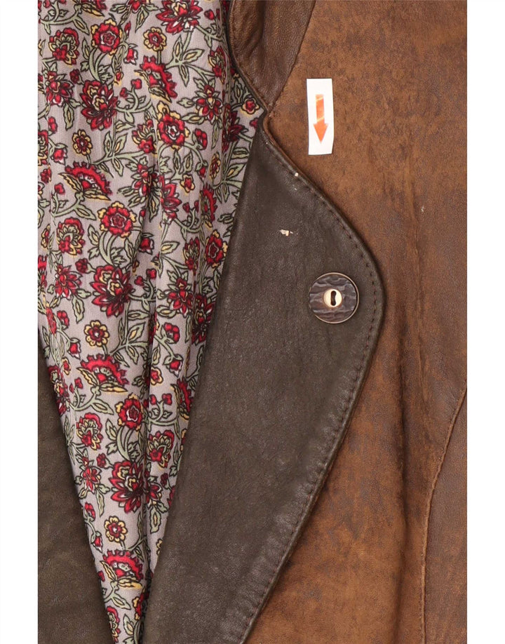 Jachetă vintage pentru femei cu 1 nasture EU 38 Maro mediu Colorblock
