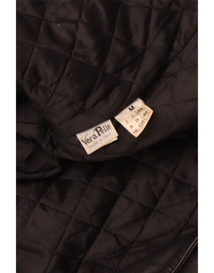 VINTAGE Jachetă Biker din piele pentru femei UK 14 Medium Black Leather