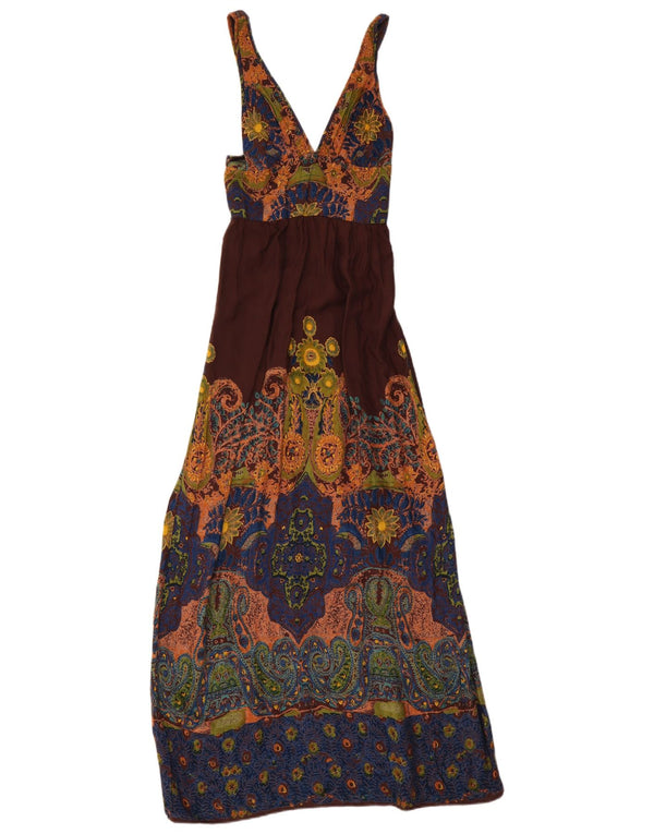 Rochie maxi fără mâneci Angie pentru femei UK 12, maro mediu, raion Paisley