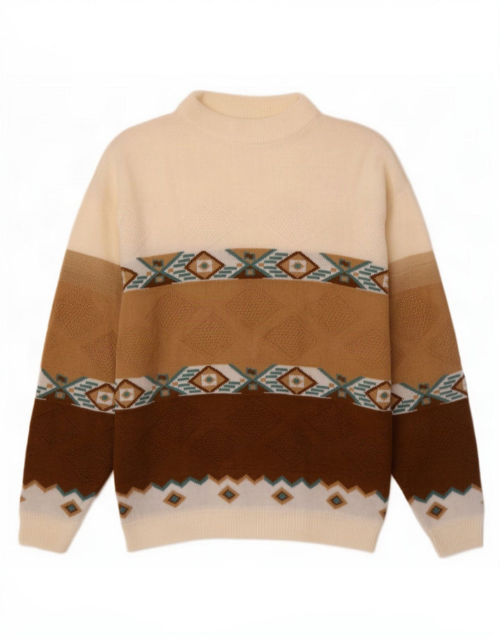 Pulover vintage pentru bărbați cu gât țestoasă, XL, multicolor, geometric