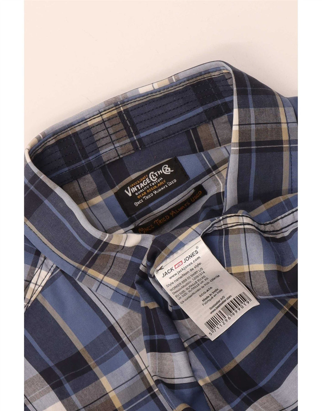 Cămașă pentru bărbați Jack & Jones XL, bumbac cu carouri albastre
