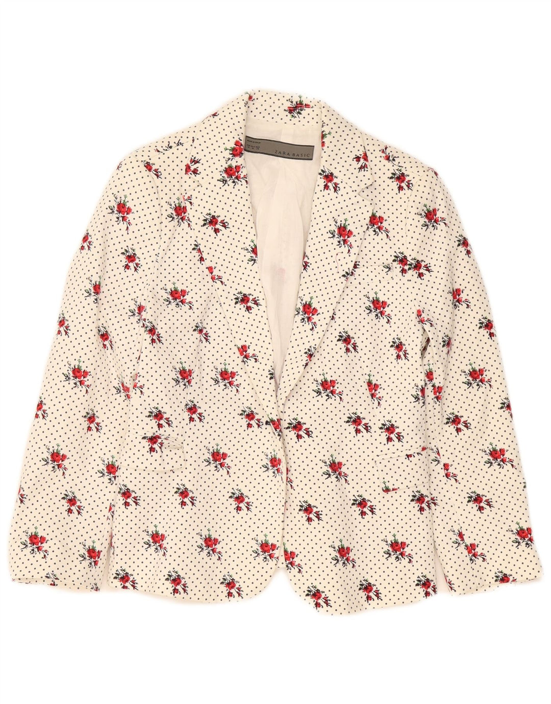 Blazer pentru femei Zara, cu 1 nasture, UK 12, bumbac floral alb mediu
