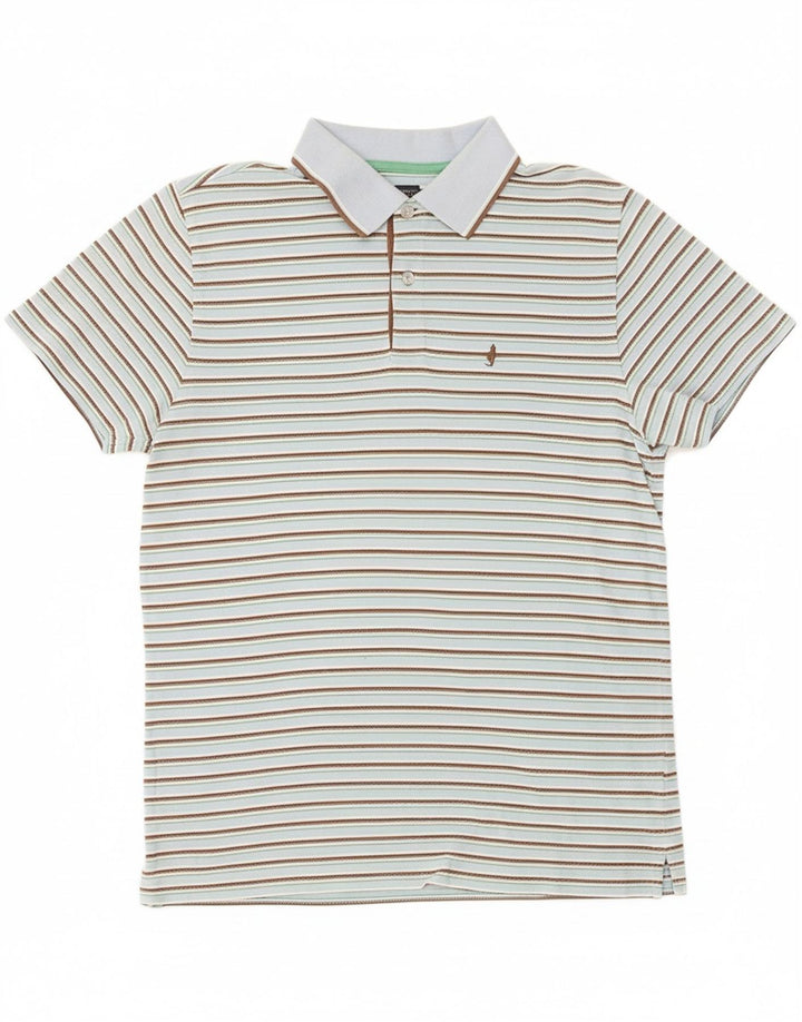 MARLBORO CLASSICS Mens Polo Shirt Medium Blue Striped Cotton Vintage Marlboro Classics and Second-Hand Marlboro Classics from Messina Hembry 