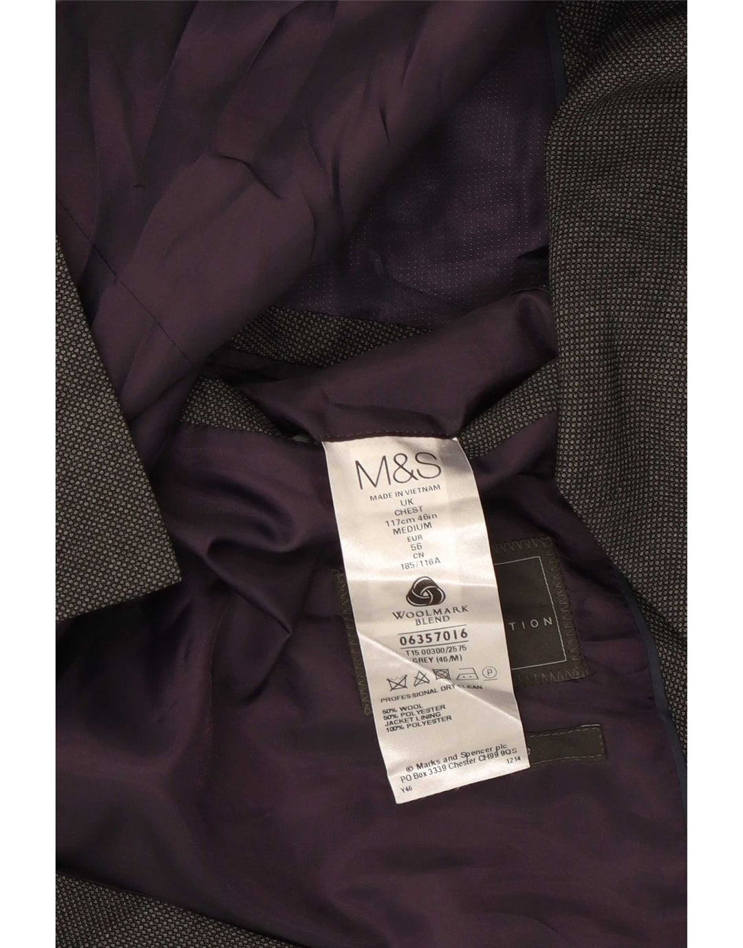 Marks & Spencer jachetă pentru bărbați cu 2 nasturi, UK 46 XL, lână gri