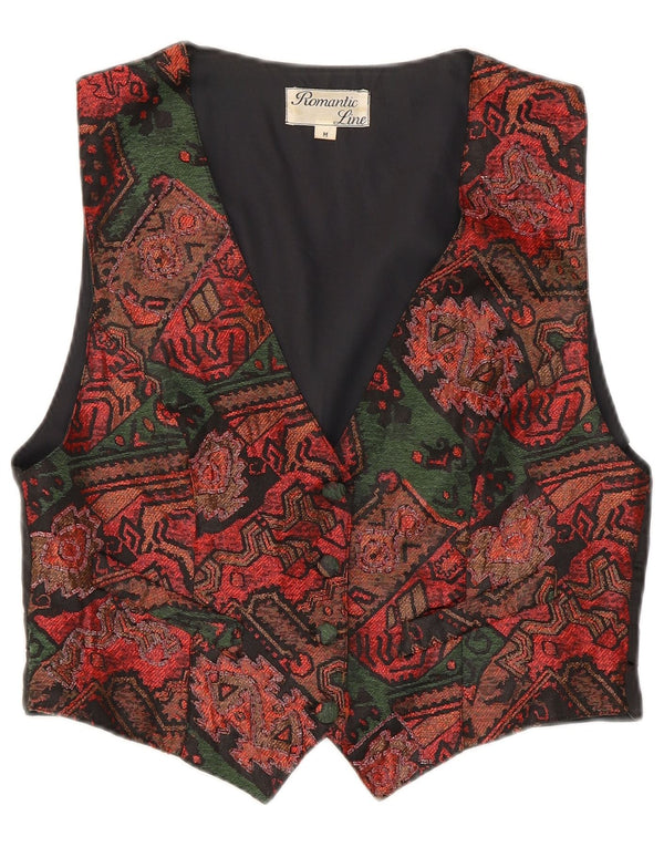 Vestă vintage pentru femei UK 12 Medium Multicolor Patchwork Poliester