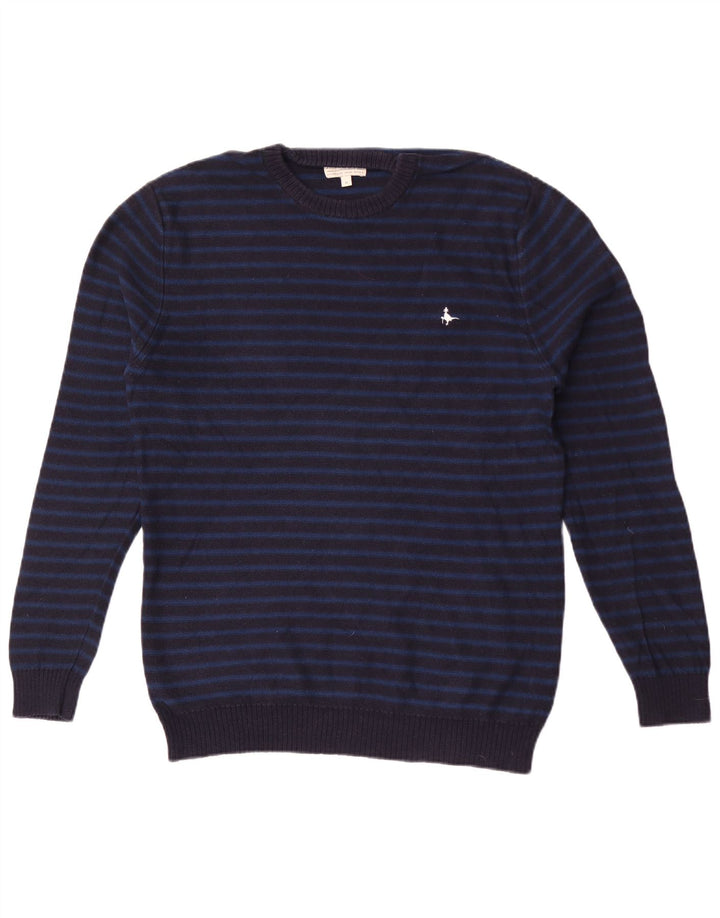 Pulover Jack Wills pentru bărbați cu gât roșu, bumbac cu dungi, albastru bleumarin mediu