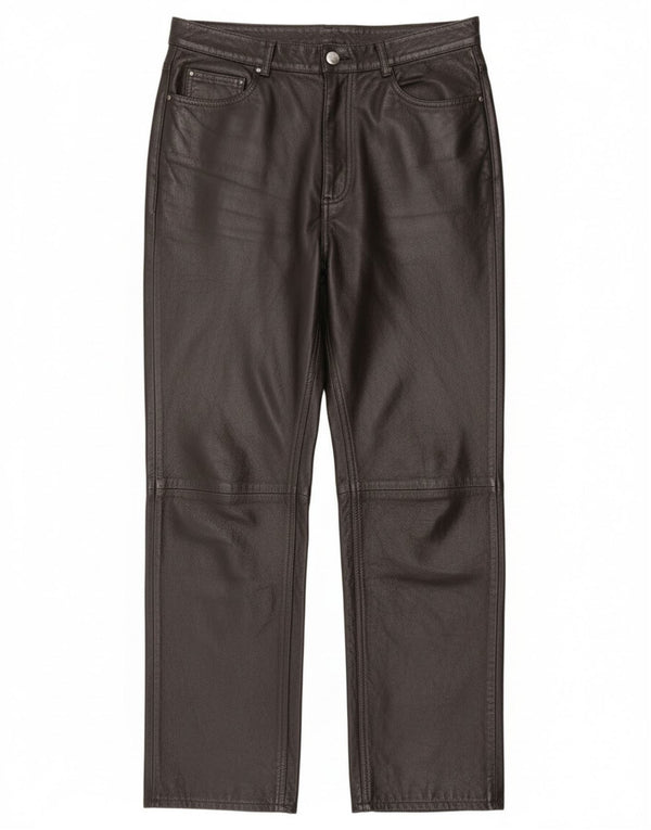 Pantaloni drepți din piele vintage pentru femei IT 46 Large W34 L30 Piele neagră