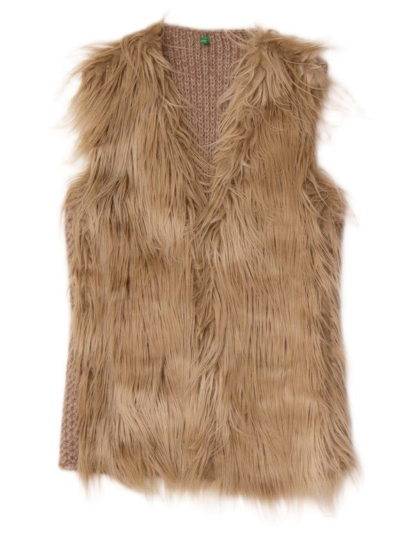 Pulover cardigan fără mâneci pentru femei Benetton UK 10 Bej mic
