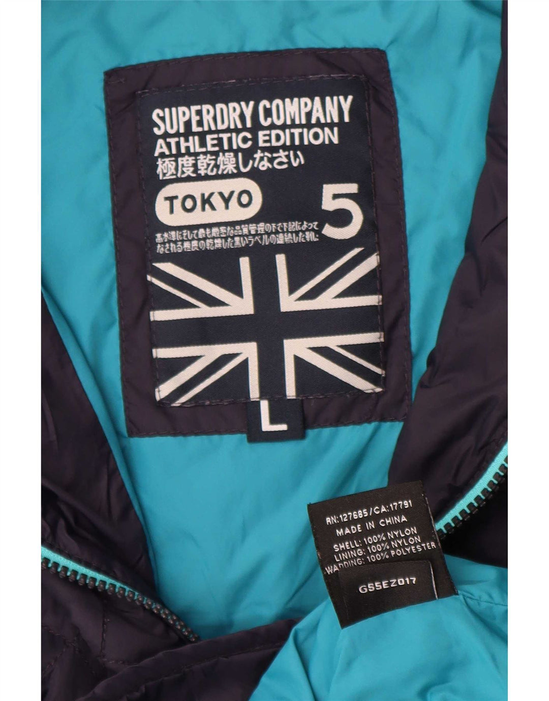 Jachetă matlasată cu glugă Superdry pentru femei UK 16 mare nailon bleumarin